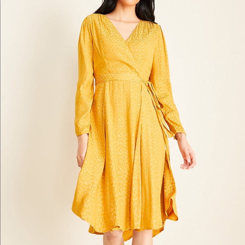Ann Taylor Cheetah Print Jacquard Wrap Dress 8